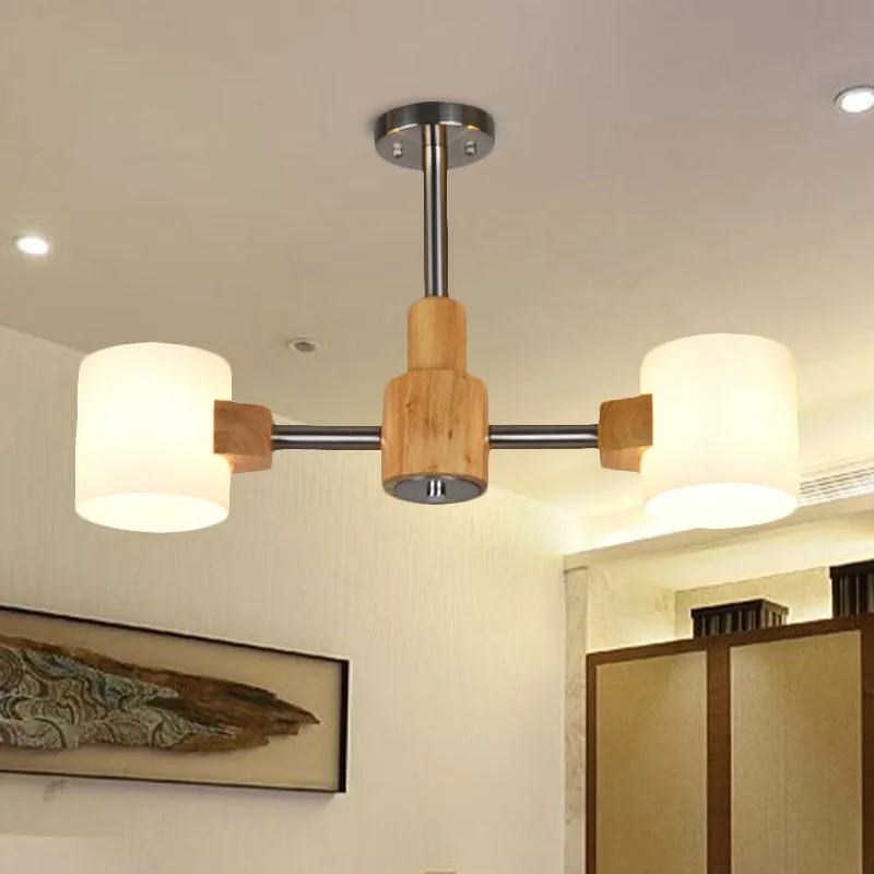 Moderne cilinder semi-inbouwverlichting wit glas 2/3 lampen woonkamer hout dicht bij plafondlamp chroom Clearhalo