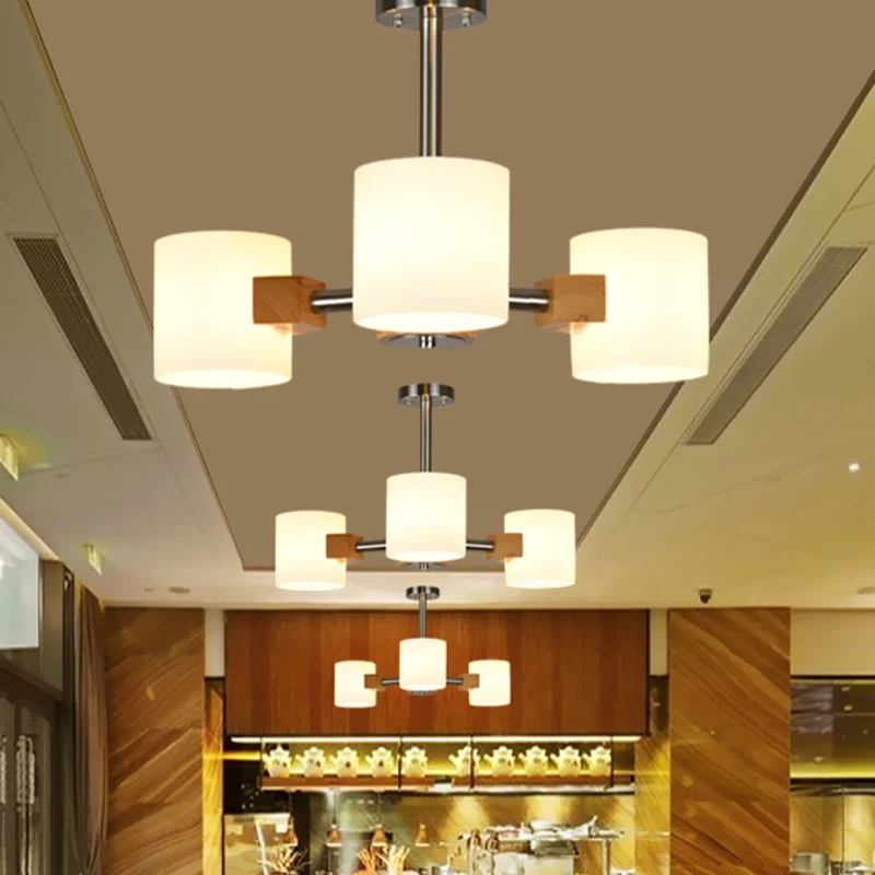 Moderne cilinder semi-inbouwverlichting wit glas 2/3 lampen woonkamer hout dicht bij plafondlamp chroom Clearhalo