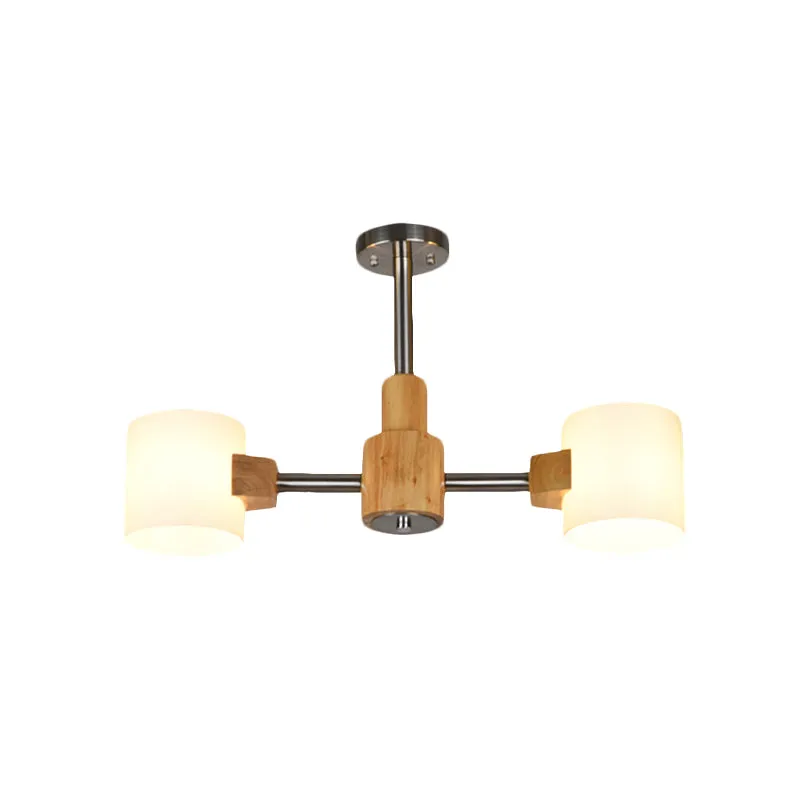 Moderne cilinder semi-inbouwverlichting wit glas 2/3 lampen woonkamer hout dicht bij plafondlamp chroom Clearhalo