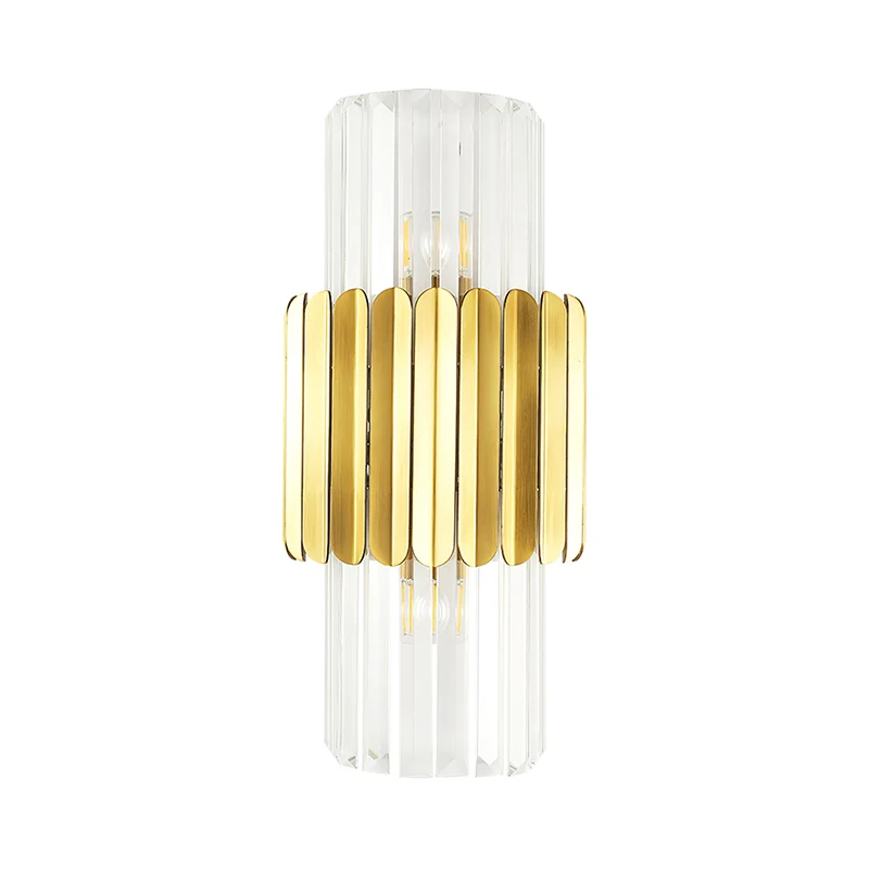 Moderne cilinder wandmontage lamp helder kristal 2 hoofden slaapkamer muur verlichtingsarmatuur goud Clearhalo