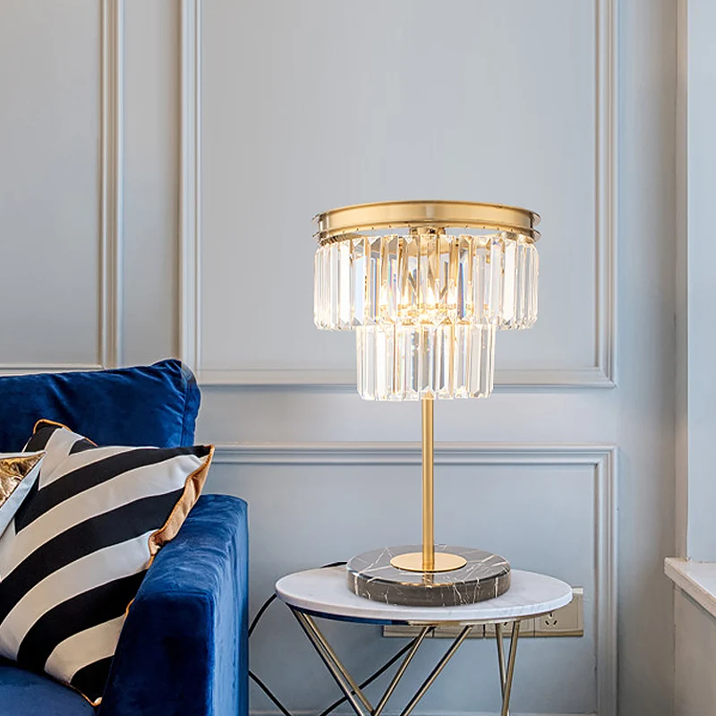 Moderne cilinderstudielamp helder kristal 3 lampen leeslamp goud met marmeren voet Clearhalo