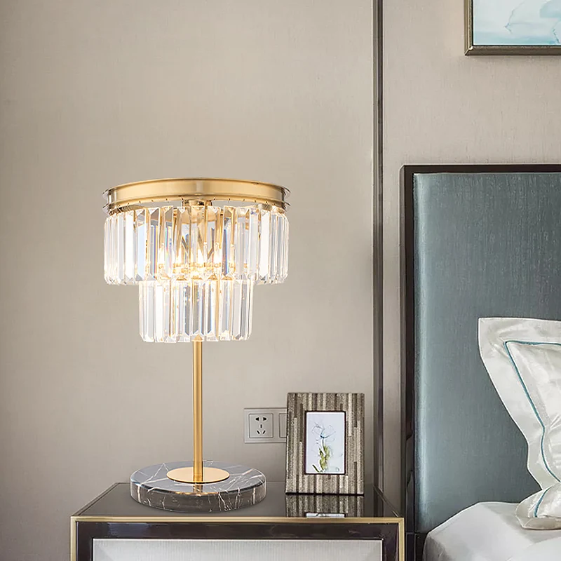 Moderne cilinderstudielamp helder kristal 3 lampen leeslamp goud met marmeren voet Clearhalo