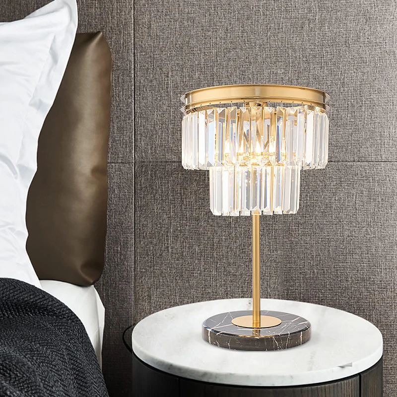 Moderne cilinderstudielamp helder kristal 3 lampen leeslamp goud met marmeren voet Clearhalo