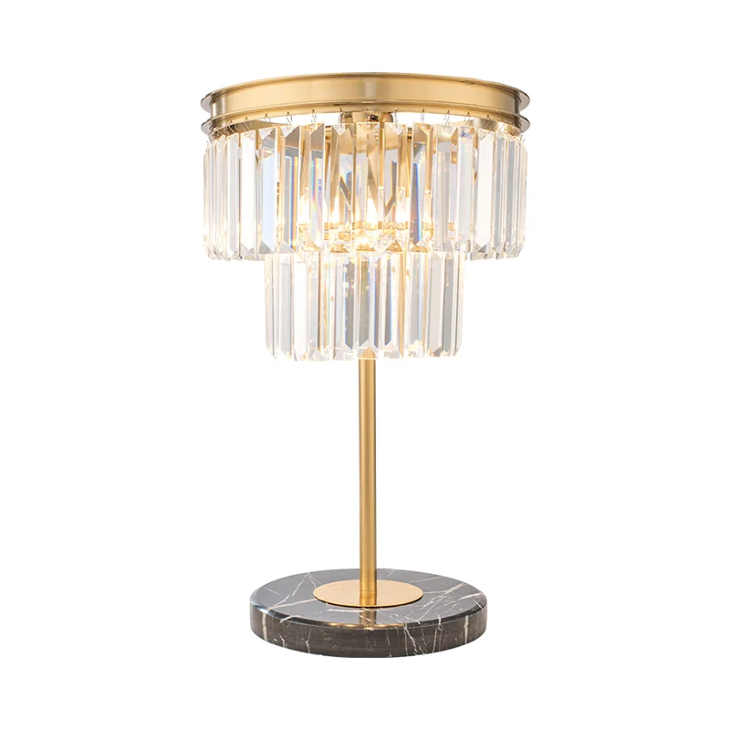 Moderne cilinderstudielamp helder kristal 3 lampen leeslamp goud met marmeren voet Clearhalo