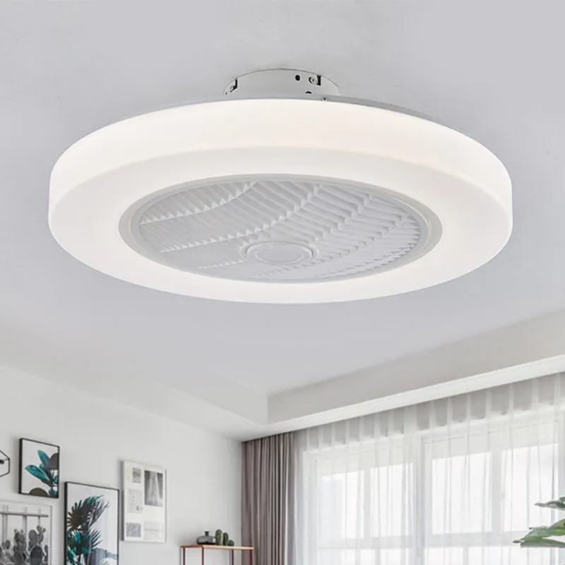 Moderne cirkelhangende ventilatorverlichting LED-acryl semi-inbouw plafondlamp wit met 3 bladen, 23 inch breed Clearhalo