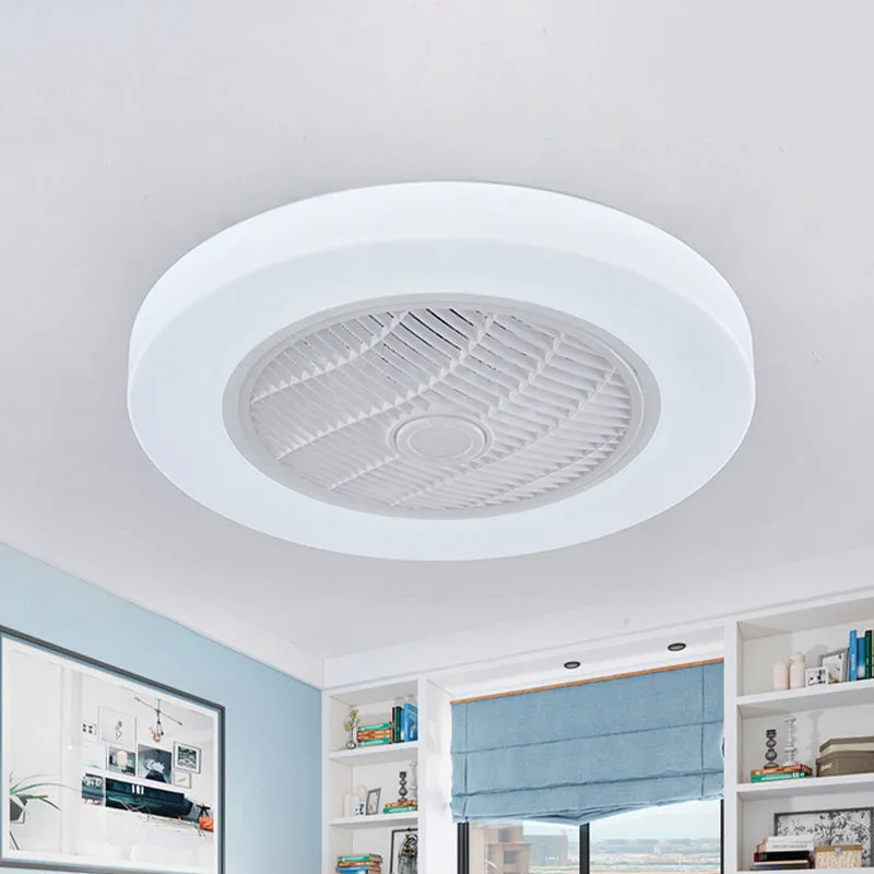 Moderne cirkelhangende ventilatorverlichting LED-acryl semi-inbouw plafondlamp wit met 3 bladen, 23 inch breed Clearhalo
