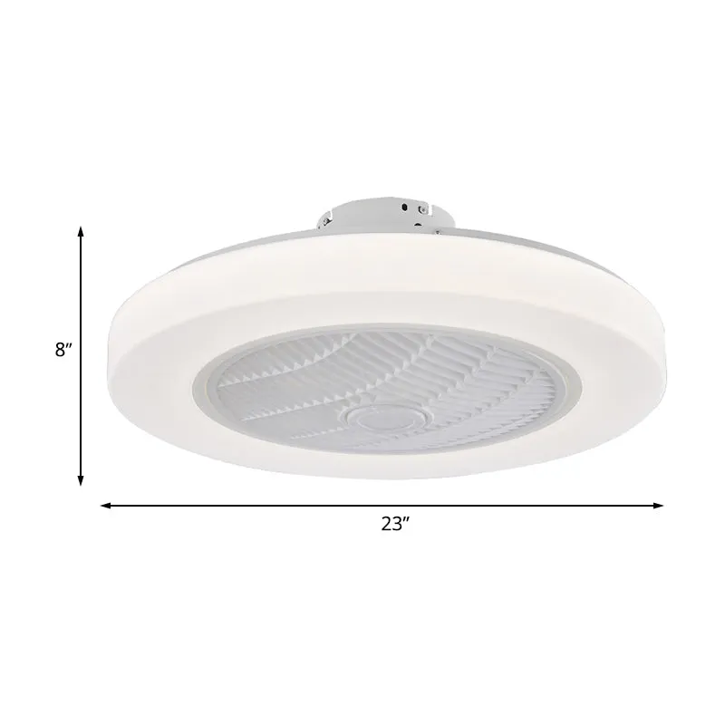 Moderne cirkelhangende ventilatorverlichting LED-acryl semi-inbouw plafondlamp wit met 3 bladen, 23 inch breed Clearhalo