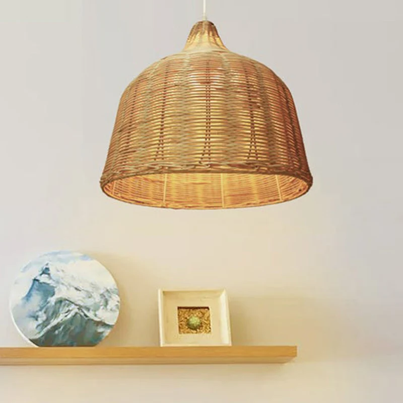 Moderne cloche-vormige hanglamp van bamboe, 1-lichts slaapkamerplafondlamp hout Clearhalo