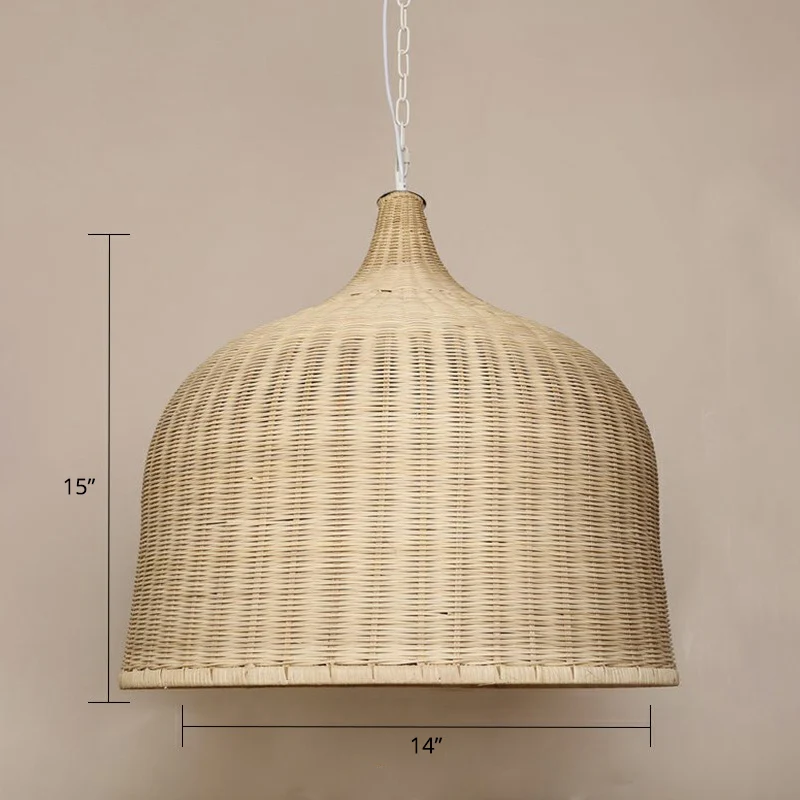 Moderne cloche-vormige hanglamp van bamboe, 1-lichts slaapkamerplafondlamp hout Clearhalo