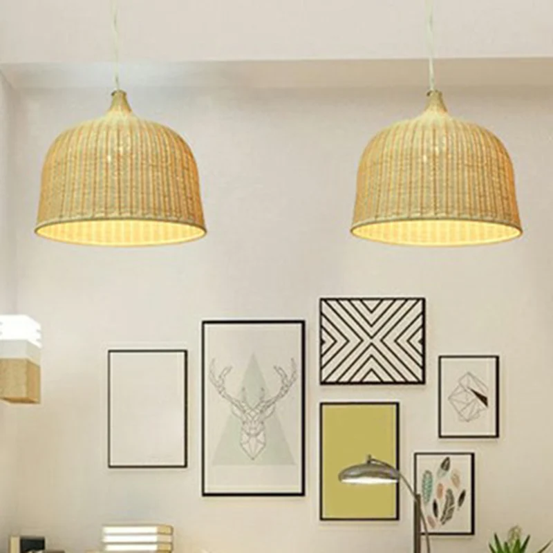 Moderne cloche-vormige hanglamp van bamboe, 1-lichts slaapkamerplafondlamp hout Clearhalo