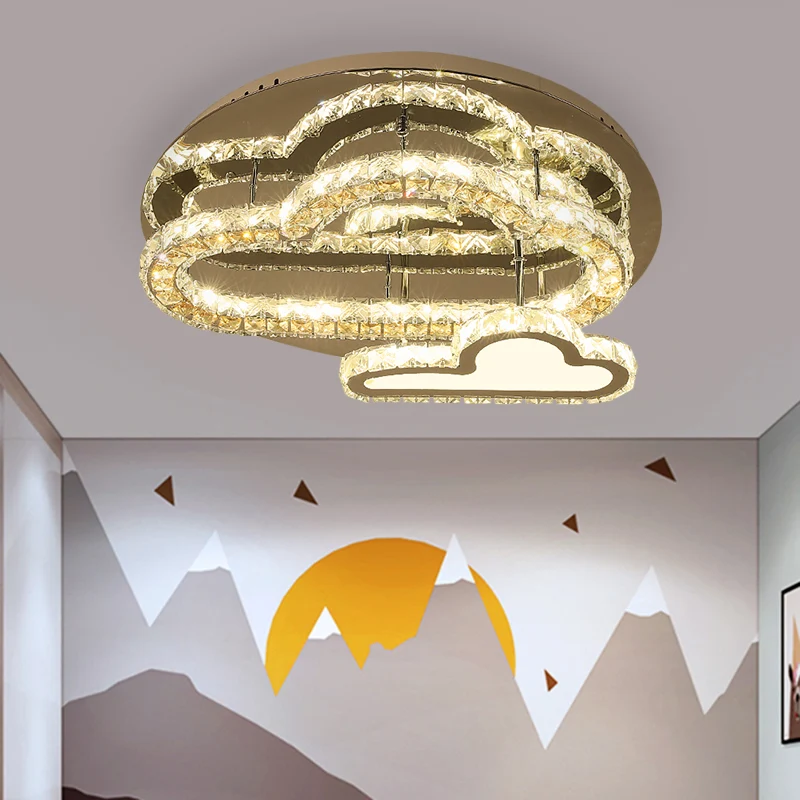 Moderne Cloud semi-inbouw helder vierkant gesneden kristallen LED-plafondlamp roestvrij staal Clearhalo
