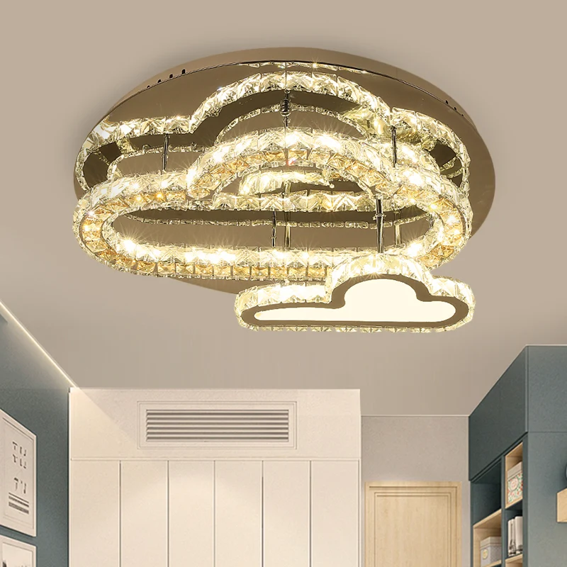 Moderne Cloud semi-inbouw helder vierkant gesneden kristallen LED-plafondlamp roestvrij staal Clearhalo