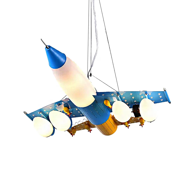 Moderne coole gevechtsvliegtuig hanglamp metaal blauwe kroonluchter voor studeerkamer kleuterschool Clearhalo