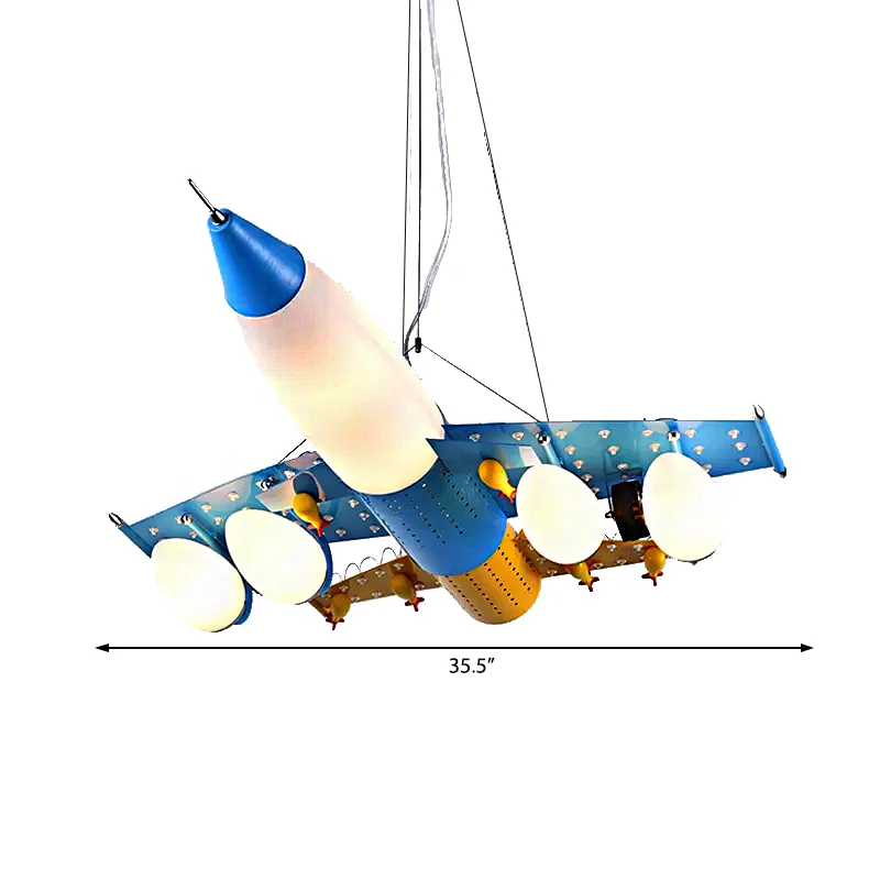 Moderne coole gevechtsvliegtuig hanglamp metaal blauwe kroonluchter voor studeerkamer kleuterschool Clearhalo