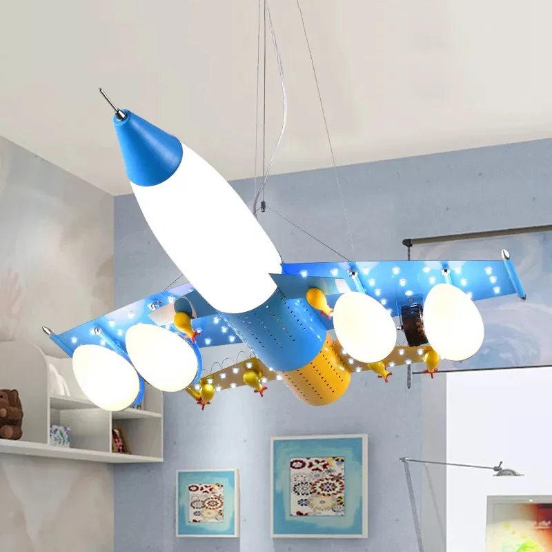 Moderne coole gevechtsvliegtuig hanglamp metaal blauwe kroonluchter voor studeerkamer kleuterschool Clearhalo