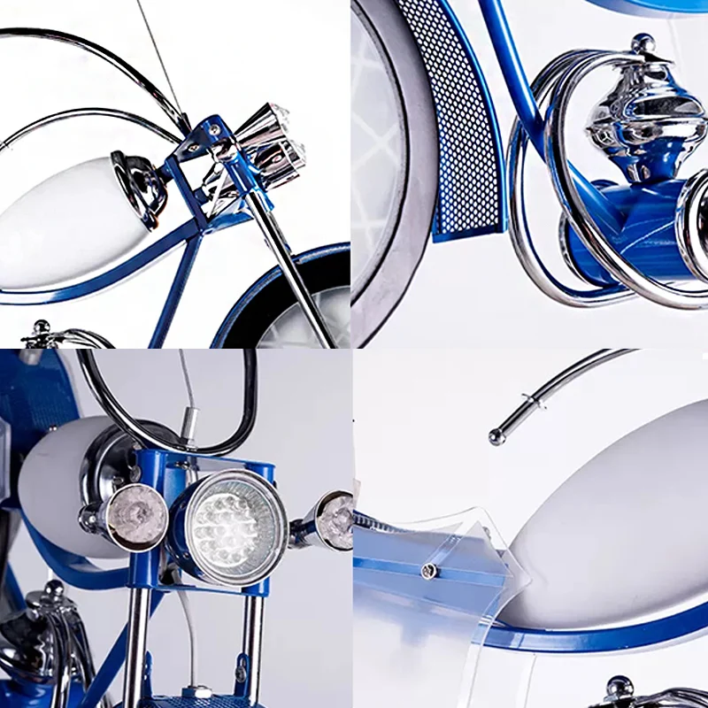 Moderne coole motorkroonluchter 3-lichts glazen metalen hanglamp blauw voor jongensslaapkamer Clearhalo