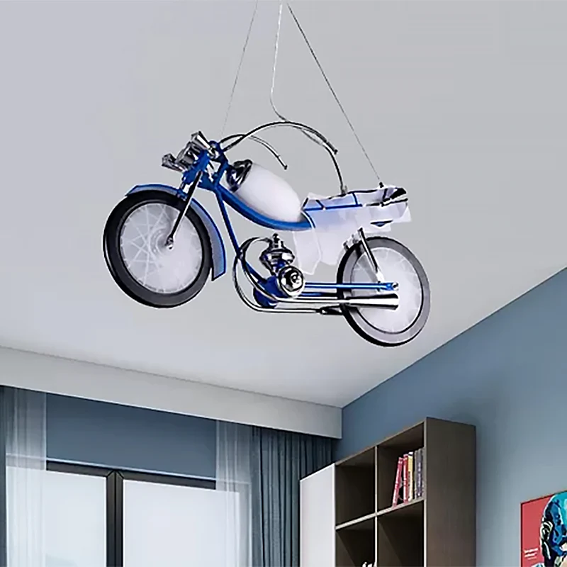 Moderne coole motorkroonluchter 3-lichts glazen metalen hanglamp blauw voor jongensslaapkamer Clearhalo