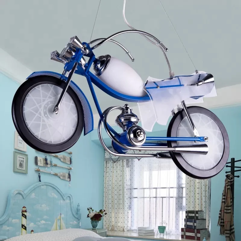 Moderne coole motorkroonluchter 3-lichts glazen metalen hanglamp blauw voor jongensslaapkamer Clearhalo