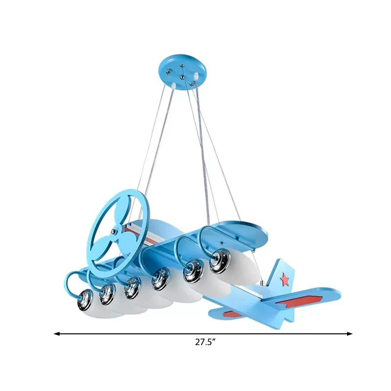 Moderne coole propeller vliegtuig kroonluchter 6 lampen houten ophanglamp blauw voor jongensslaapkamer Clearhalo