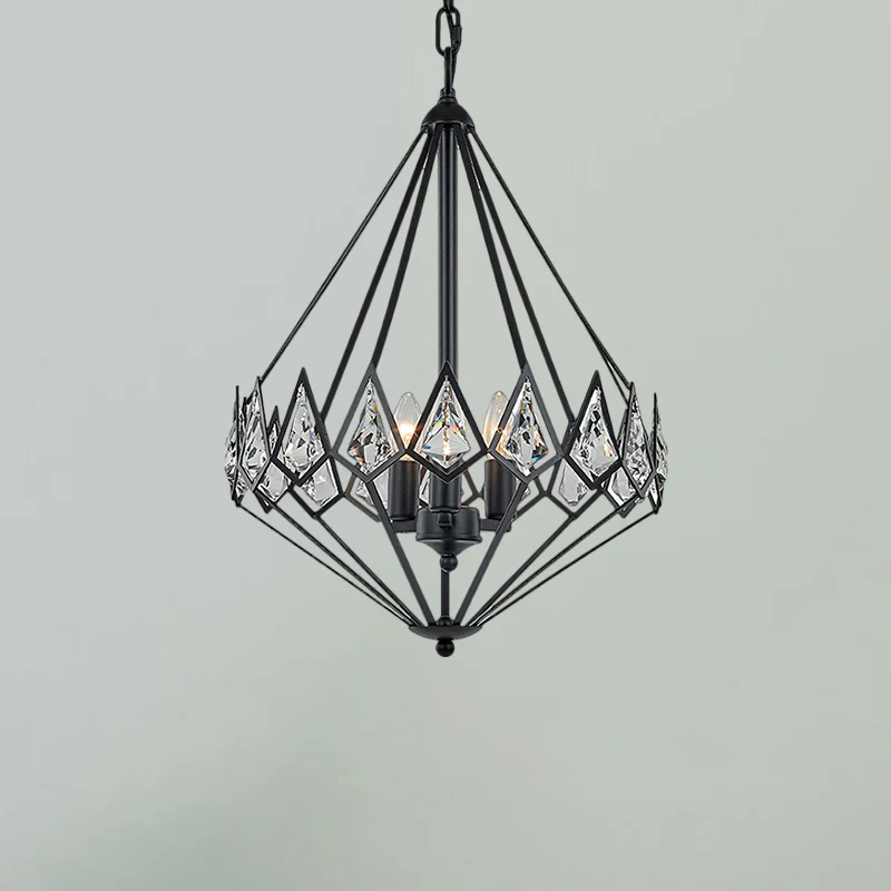 Moderne diamanten ophanghanger metalen 3-kops hangende salonkroonluchter met kristallen ingelegd zwart Clearhalo