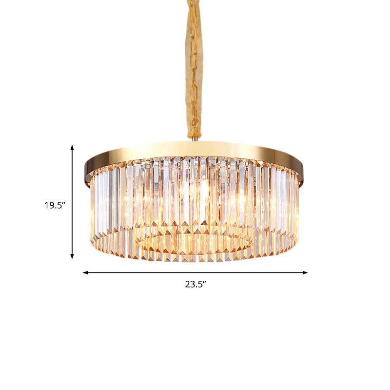 Moderne Drum Kroonluchter Lichtpunt Driezijdige Glazen Staaf 6/12 Lichten Woonkamer Hanglamp, 23,5"/31,5" Breed Clearhalo