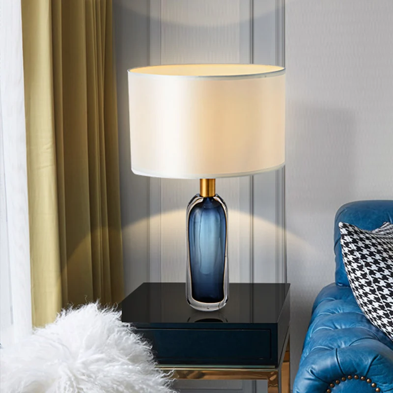 Moderne Drumtafellamp van stof, 1-lichts slaapkamerbureaulamp wit met gekleurde glazuurbasis Clearhalo