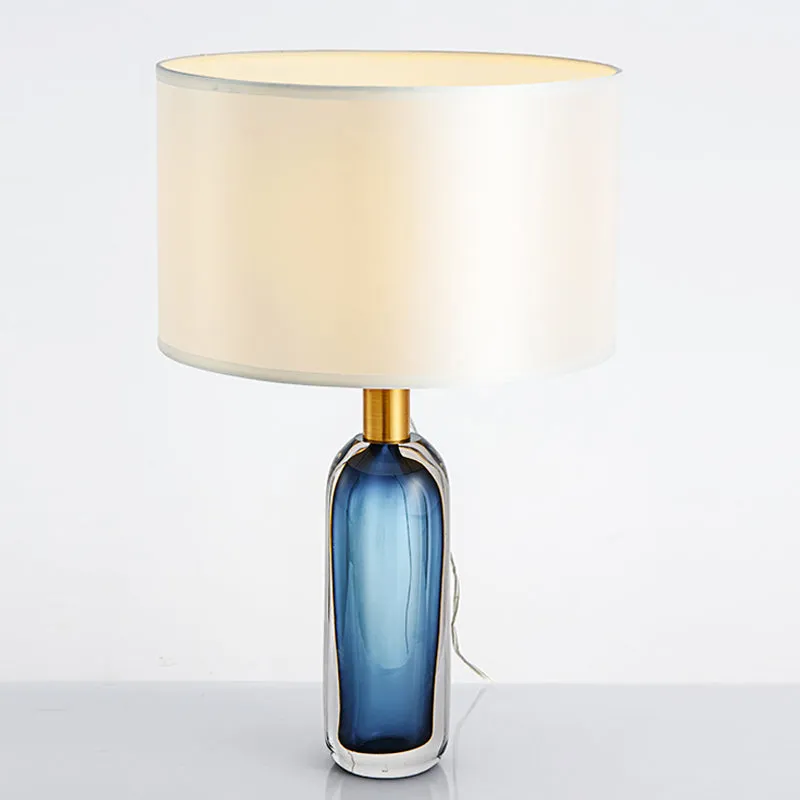 Moderne Drumtafellamp van stof, 1-lichts slaapkamerbureaulamp wit met gekleurde glazuurbasis Clearhalo
