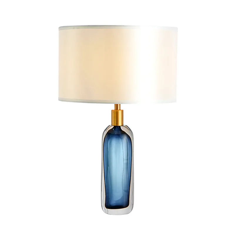 Moderne Drumtafellamp van stof, 1-lichts slaapkamerbureaulamp wit met gekleurde glazuurbasis Clearhalo
