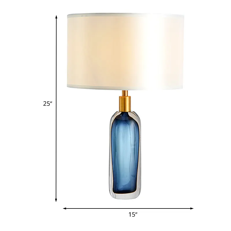 Moderne Drumtafellamp van stof, 1-lichts slaapkamerbureaulamp wit met gekleurde glazuurbasis Clearhalo