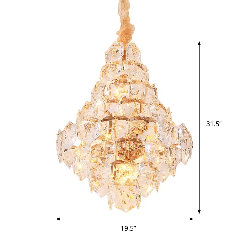 Moderne druppelvormige hangende kroonluchter helder kristalglas 12 lampen woonkamer LED-hangende plafondlamp goud Clearhalo