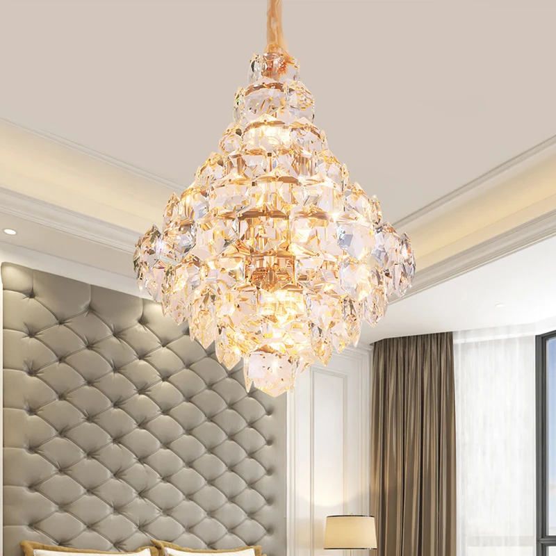 Moderne druppelvormige hangende kroonluchter helder kristalglas 12 lampen woonkamer LED-hangende plafondlamp goud Clearhalo
