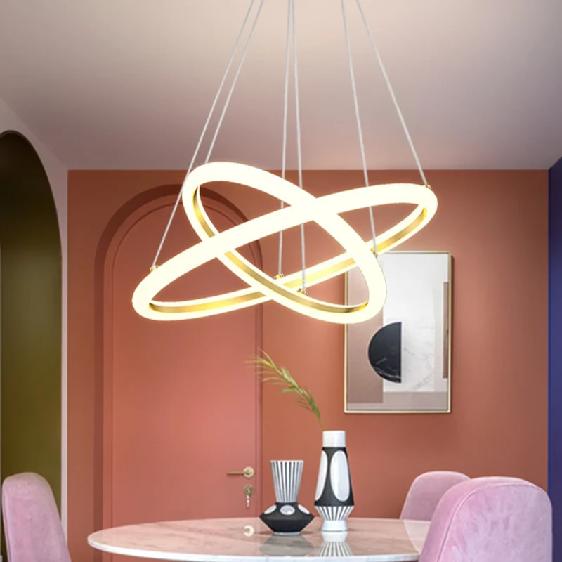 Moderne dubbele ringkroonluchter metalen eetkamer LED-hangverlichting goud, warm/wit licht Clearhalo
