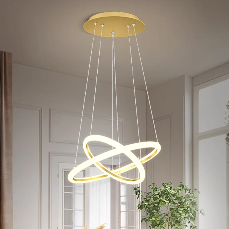 Moderne dubbele ringkroonluchter metalen eetkamer LED-hangverlichting goud, warm/wit licht Clearhalo