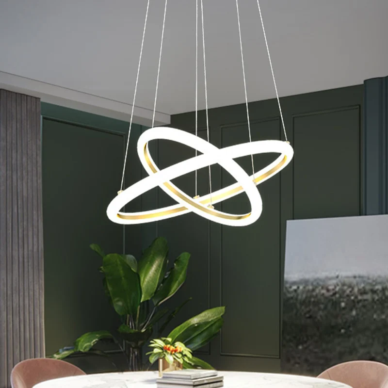 Moderne dubbele ringkroonluchter metalen eetkamer LED-hangverlichting goud, warm/wit licht Clearhalo
