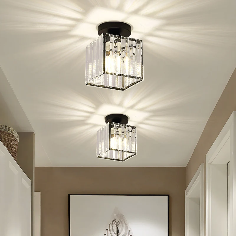 Moderne eenvoud plafondlamp helder gestreept glazen kap semi-inbouwlamp voor slaapkamer Clearhalo