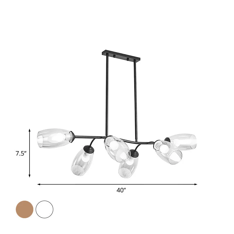 Moderne eilandhanglamp met 6 lampen en helder/amberkleurige glazen kap, plafondophangarmatuur met zwarte tak Clearhalo