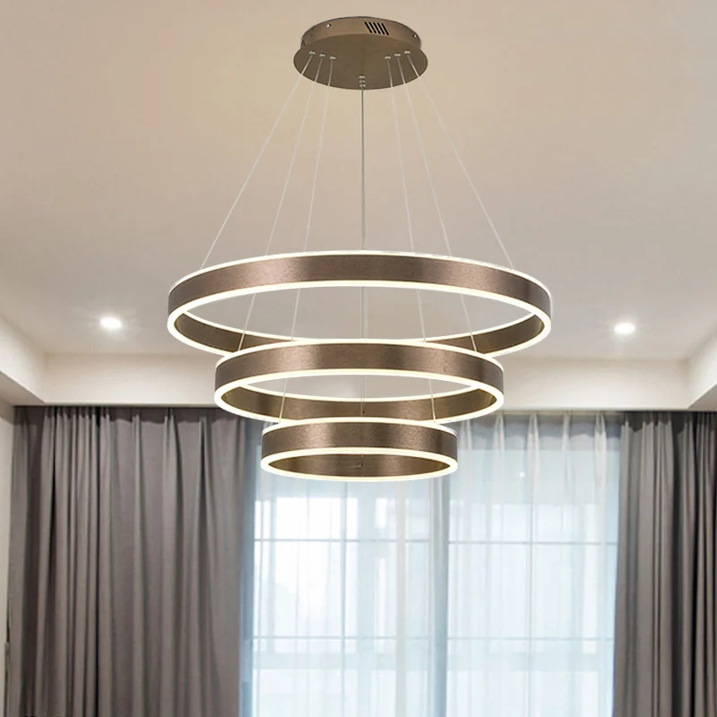Moderne elegante LED-kroonluchter acryl koffie 1/2/3-tier lus hanglamp met hoogte verstelbaar ontwerp, warm/wit licht Clea...