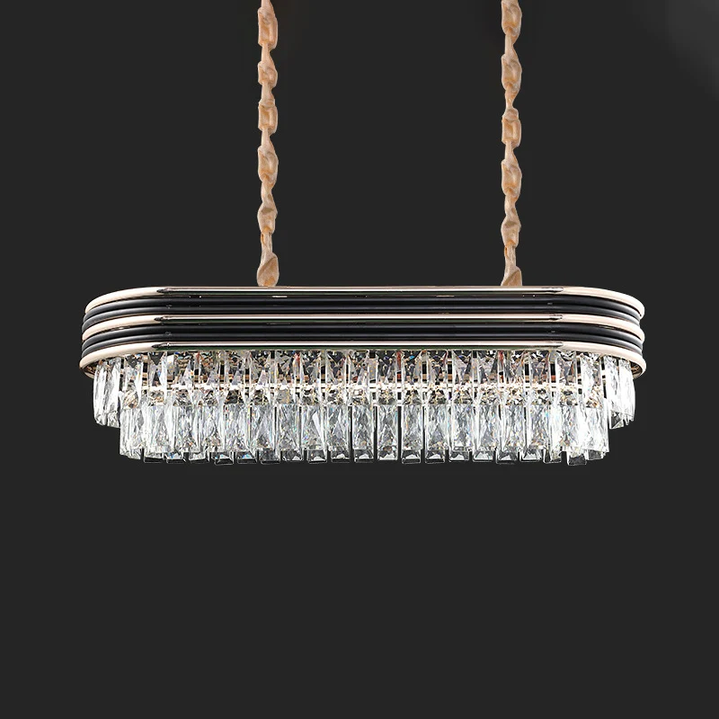 Moderne elliptische hanglamp met 8 lampen van geslepen kristal boven eiland zwart Clearhalo