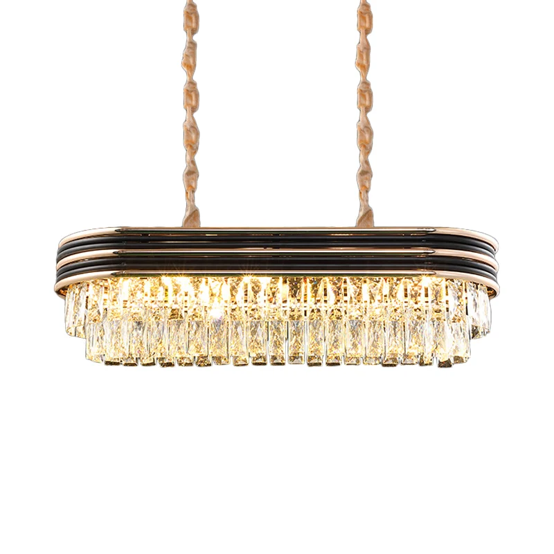 Moderne elliptische hanglamp met 8 lampen van geslepen kristal boven eiland zwart Clearhalo