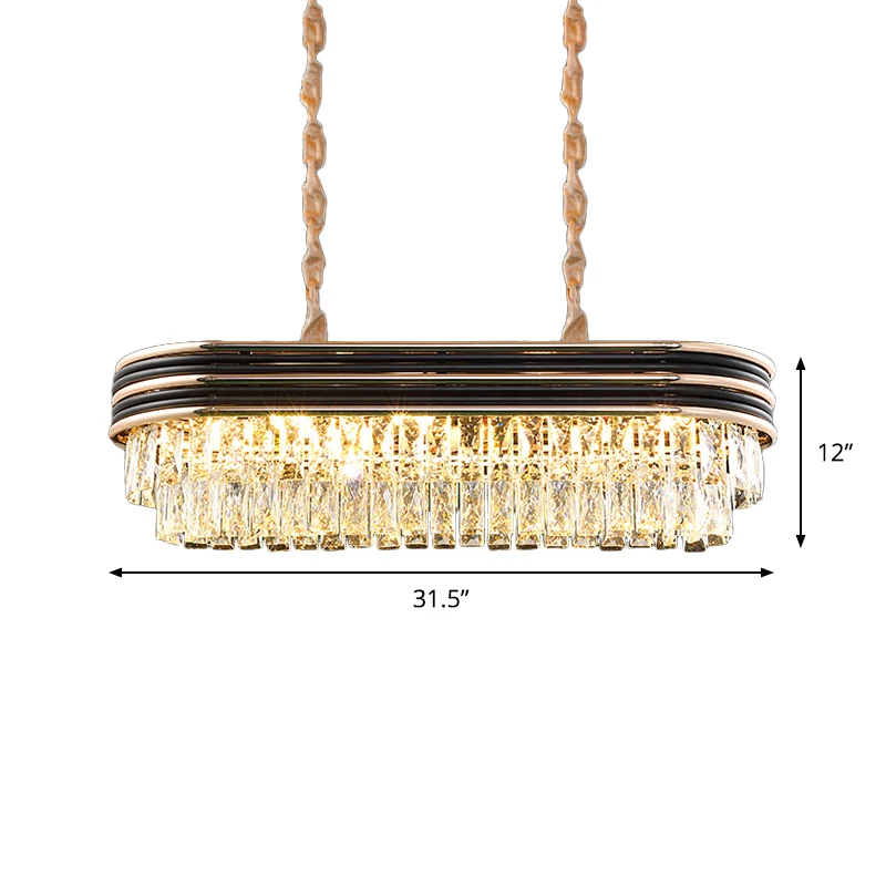 Moderne elliptische hanglamp met 8 lampen van geslepen kristal boven eiland zwart Clearhalo
