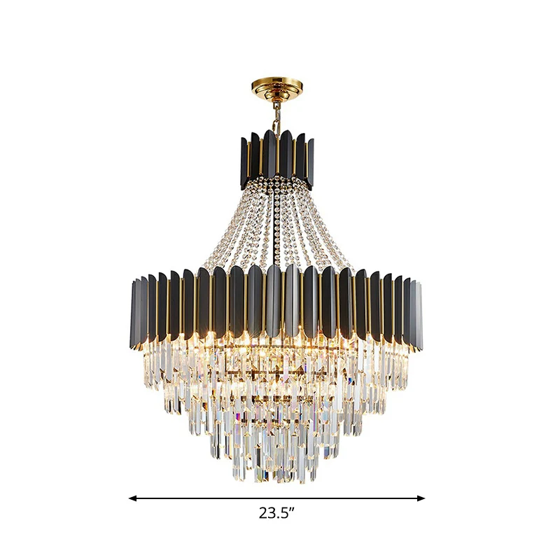Moderne Empire-kroonluchter, prismatisch kristal, 11-lichts eetkamer-plafondhanger zwart Clearhalo