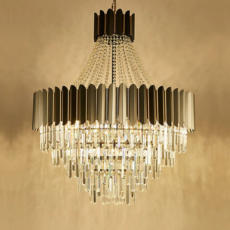 Moderne Empire-kroonluchter, prismatisch kristal, 11-lichts eetkamer-plafondhanger zwart Clearhalo
