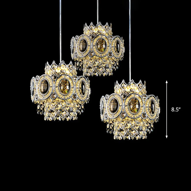 Moderne gelaagde hanglamp met bloemen, 3 lampen en meerdere hanglampen van kristal chroom Clearhalo