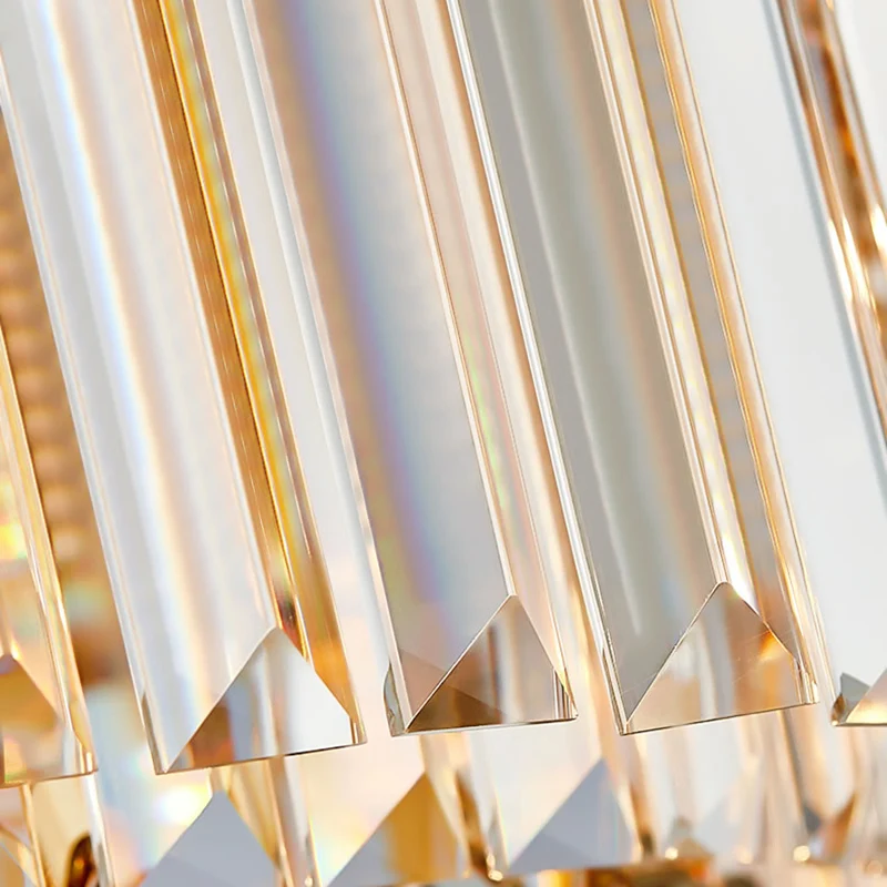 Moderne gelaagde kroonluchter licht gefacetteerd helder kristal prisma 8 lichts gouden hanglampset Clearhalo