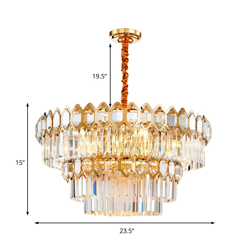 Moderne gelaagde kroonluchter licht gefacetteerd helder kristal prisma 8 lichts gouden hanglampset Clearhalo