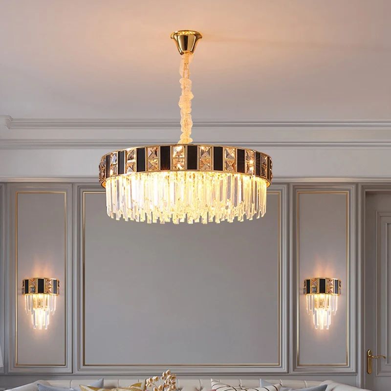 Moderne geometrische kroonluchter kristallen prisma woonkamer hanglamp goud Clearhalo