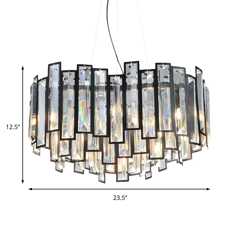 Moderne geometrische kroonluchterverlichtingsset Kristallen blok met zwart metalen frame 12 lampen Slaapkamerplafondlamp C...