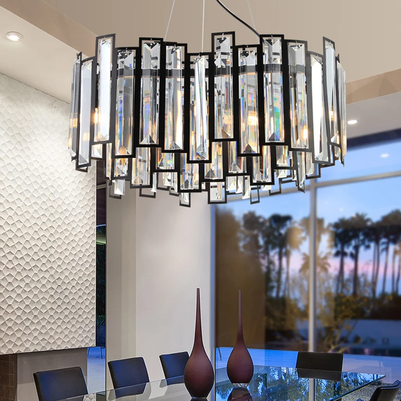 Moderne geometrische kroonluchterverlichtingsset Kristallen blok met zwart metalen frame 12 lampen Slaapkamerplafondlamp C...