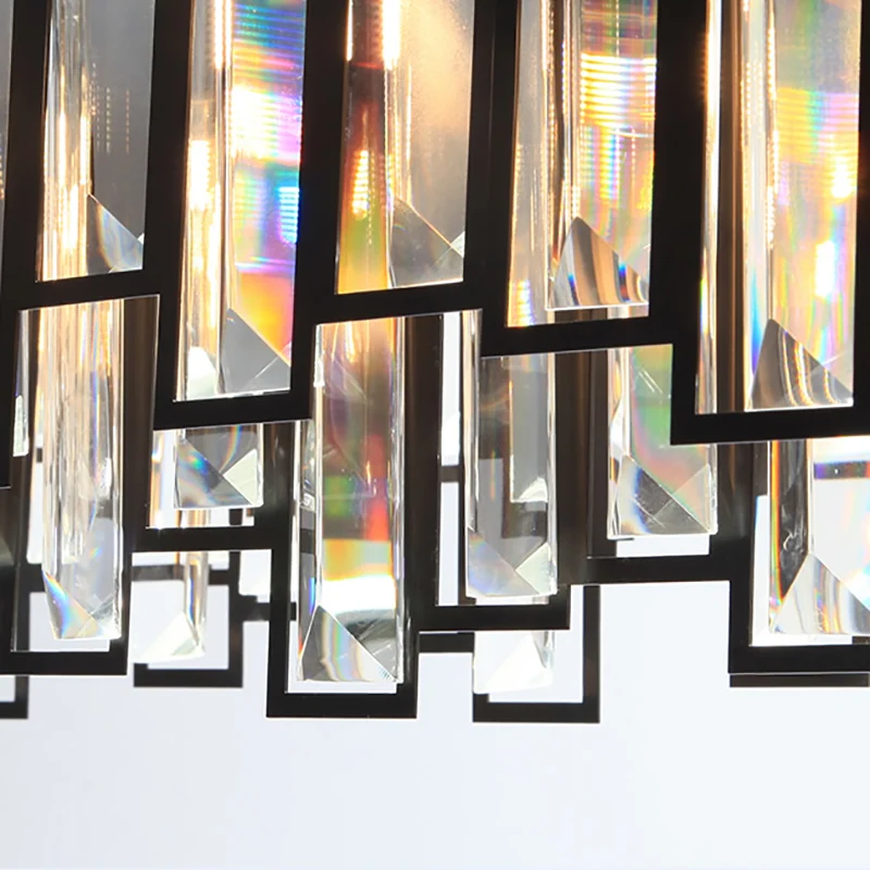 Moderne geometrische kroonluchterverlichtingsset Kristallen blok met zwart metalen frame 12 lampen Slaapkamerplafondlamp C...