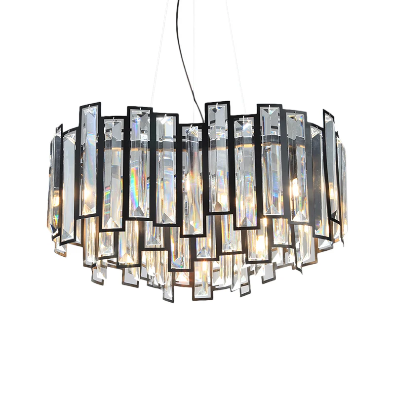 Moderne geometrische kroonluchterverlichtingsset Kristallen blok met zwart metalen frame 12 lampen Slaapkamerplafondlamp C...
